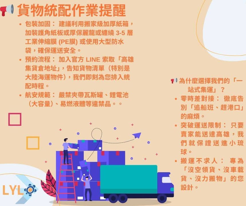 【小琉球人的購物神隊友】 大貨、網購寄不進來？高琉集運一條龍幫您搞定！📦⛴️ 還在看著喜歡的淘寶沙發、電商冰箱或是把您錢錢變不見的東西，到最後卻發現「不配送離島」嗎？ 又或者是每次出貨都要親自出馬、辛苦跑碼頭，享受不到海島人的輕鬆嗎？ 【高琉集運快線】 正式上線！ 運鑫專為小琉球鄉親解決「貨物超過標準、賣家不送島、繁瑣轉運流程」的三大難題。 ✨ 為什麼大家都找【高琉集運】？ 📦 【高雄中轉代收】 不管是 Coupang、蝦皮、Momo、淘寶、各類電商，只要寄到我們的高雄集貨倉，我們就幫您送進小琉球。 ⏰ 【免對船班、免跑港口】…